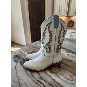 NWT Mutma Free People Alfa Western Boots Leather White Blue Size 9 Gameday‎